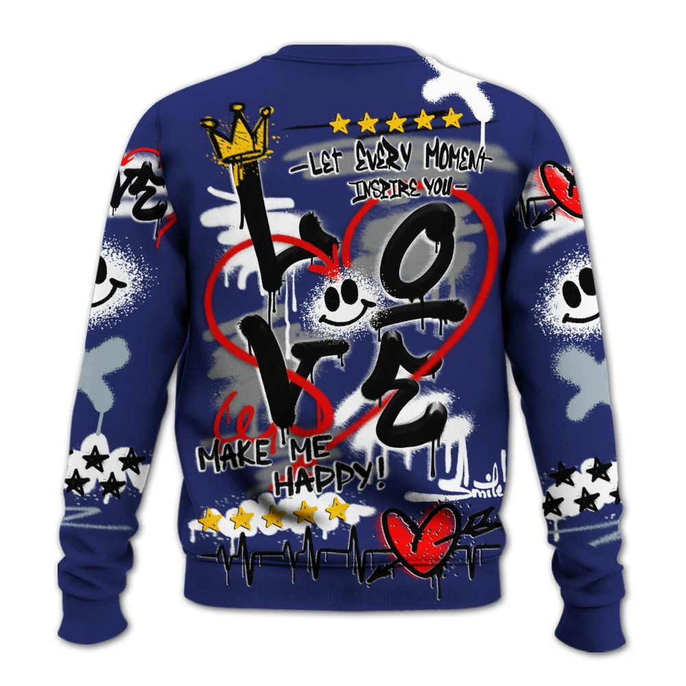 Sweatshirt To Match Midnight Navy 11s - Happy Love Beats Graffiti Streetwear All Over Print