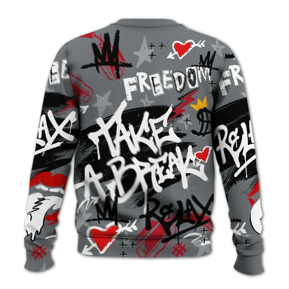 Sweatshirt To Match Retro Fire Red 9s - Take Break Freedom Graffiti Streetwear All Over Print