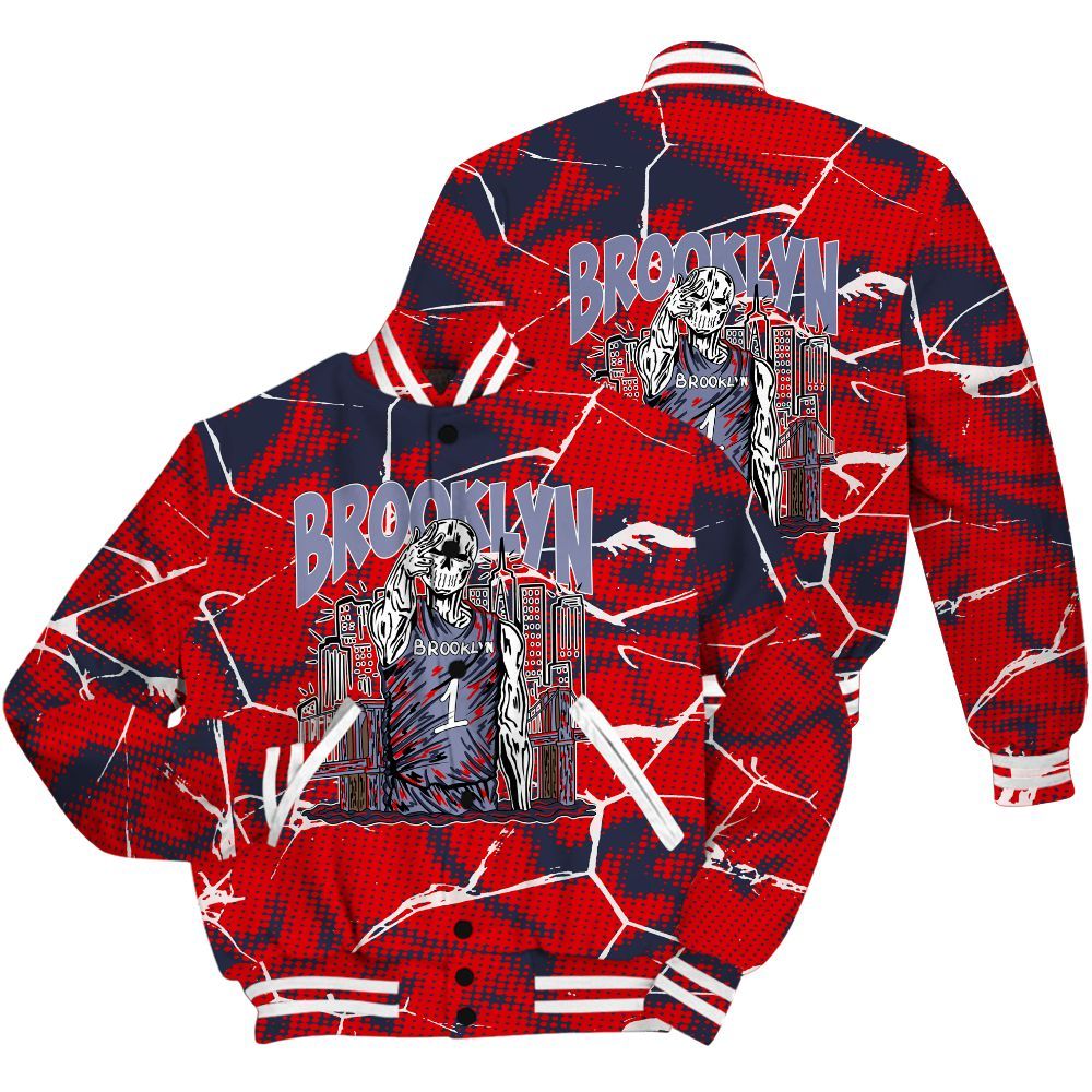 Varsity Jacket To Match Low OG Howard Bison 1s Shirt - Brooklyn's Skeleton Crack All Over Print