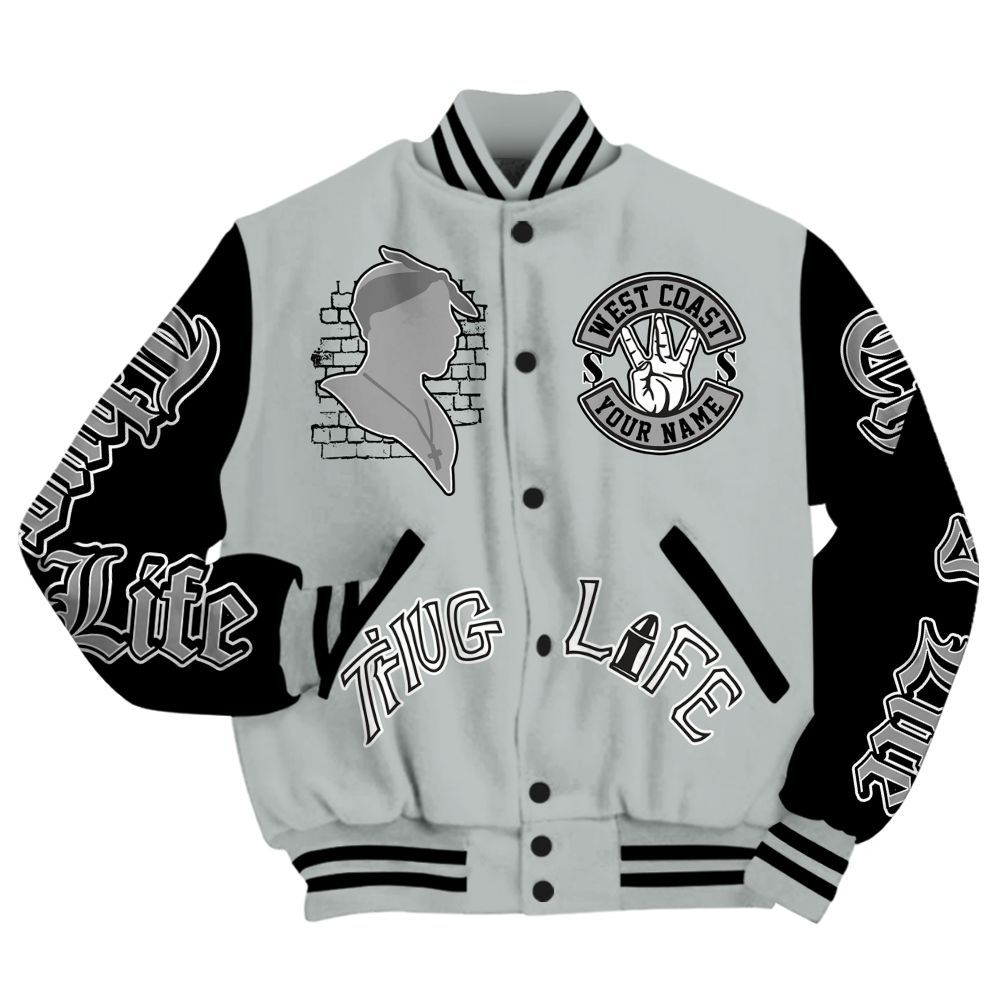 Varsity Jacket To Match Black Wolf Grey 12s - Free Thug Living Custom Name Baseball Varsity Jacket All Over Print