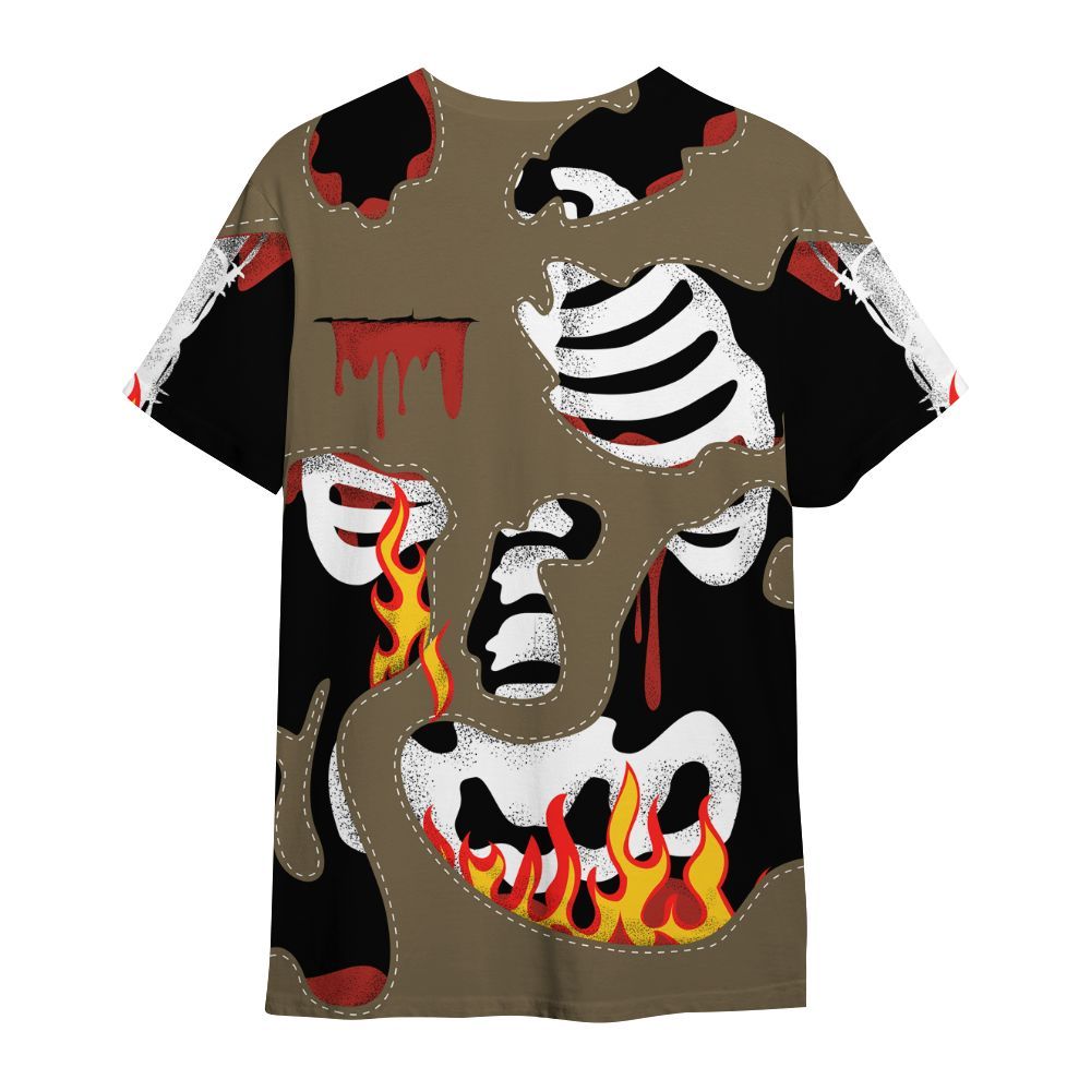 Shirt To Match Olive 9s - Skeleton Smile Flame Drip All Over Print