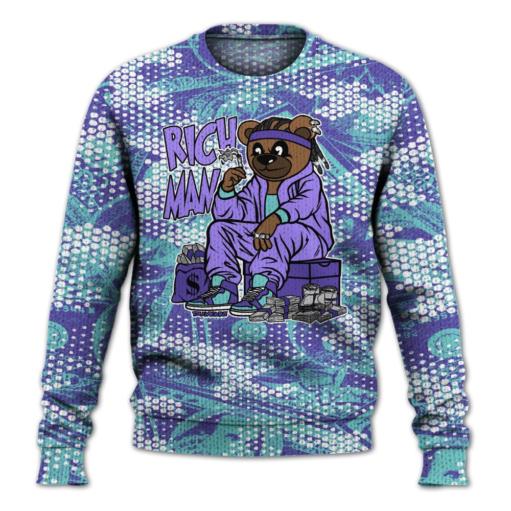 Knitted Sweater To Match Low Hornets 1s - Rich Man Bear Banknotes Art