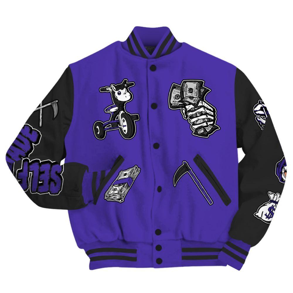 Varsity Jacket To Match Field Purple 12s - Self Make Skeleton All Over Print