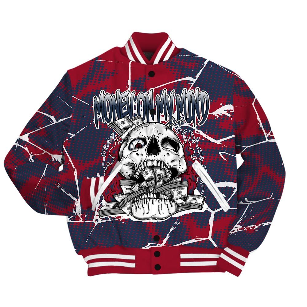 Varsity Jacket To Match Navy Blue 2024 6s - MOMM Skeleton Crack Varsity Jacket Unisex