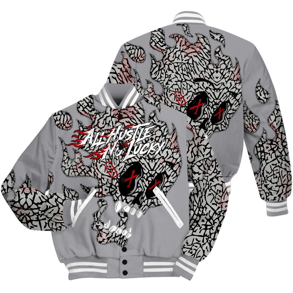 Varsity Jacket To Match Cement Grey 3s Shirt, All Hustle No Lucky Skull All Over Print