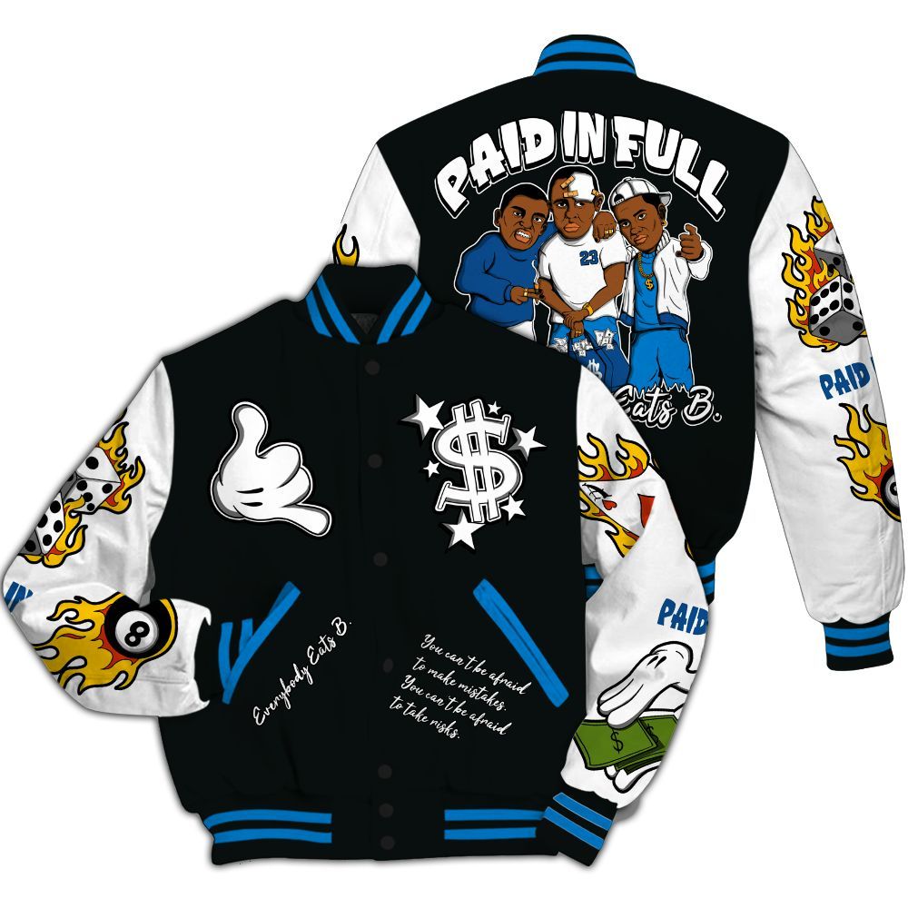 Varsity Jacket To Match High OG FragmentxULA White Black 1s - Everybody Paid In Full Graphic All Over Print