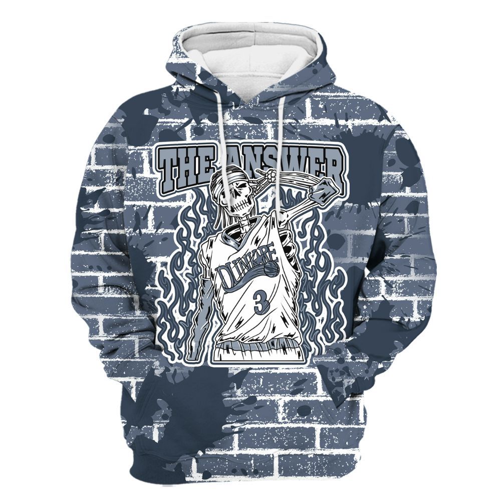 Hoodie To Match Low Diffused Blue 11s - Allen Answer Skeleton Brick All Over Print