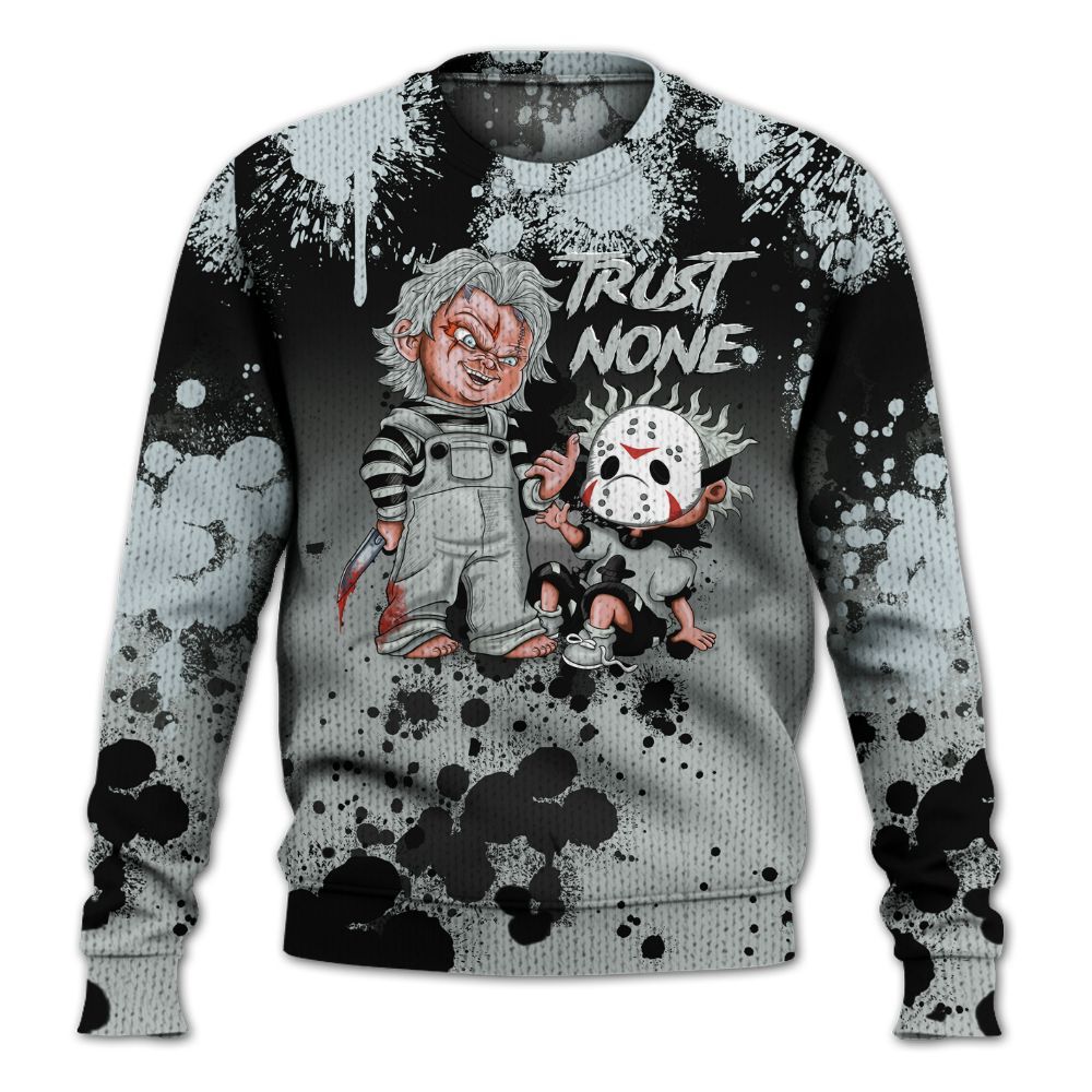 Knitted Sweater To Match Black Wolf Grey 12s - Trust No One Scary