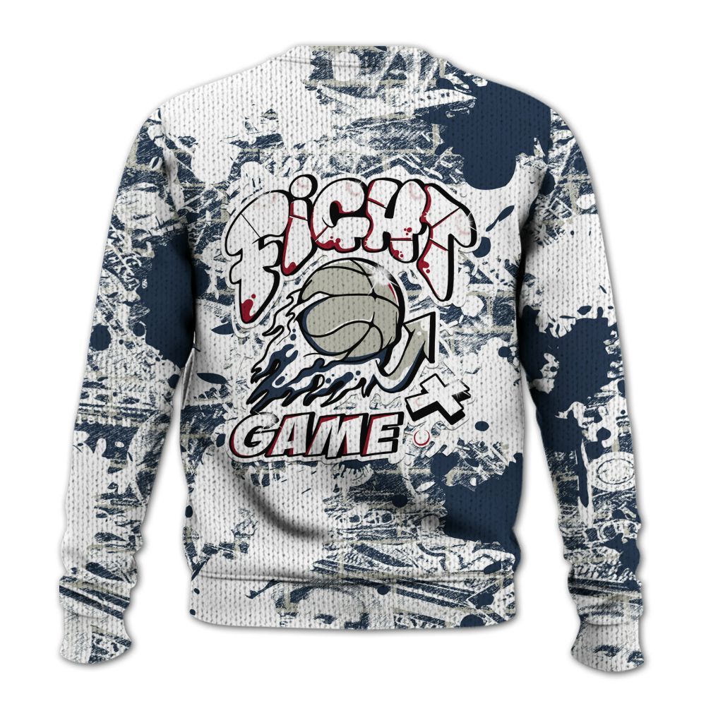 Knitted Sweater To Match Navy Blue 2024 6s - Fighter Games Graphic Street Art