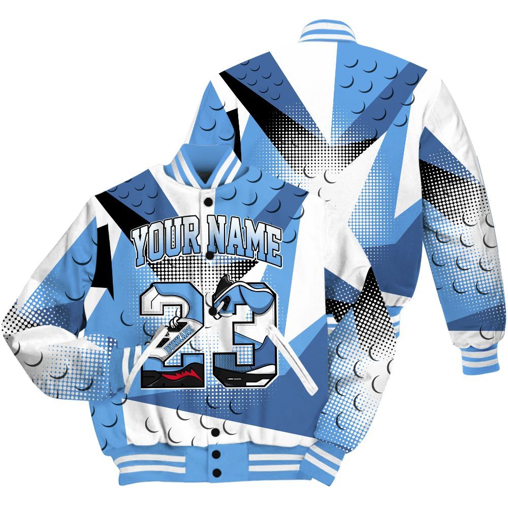 Varsity Jacket To Match University Blue 6s Shirt, Poly Custom Name Number 23 5s All Over Print