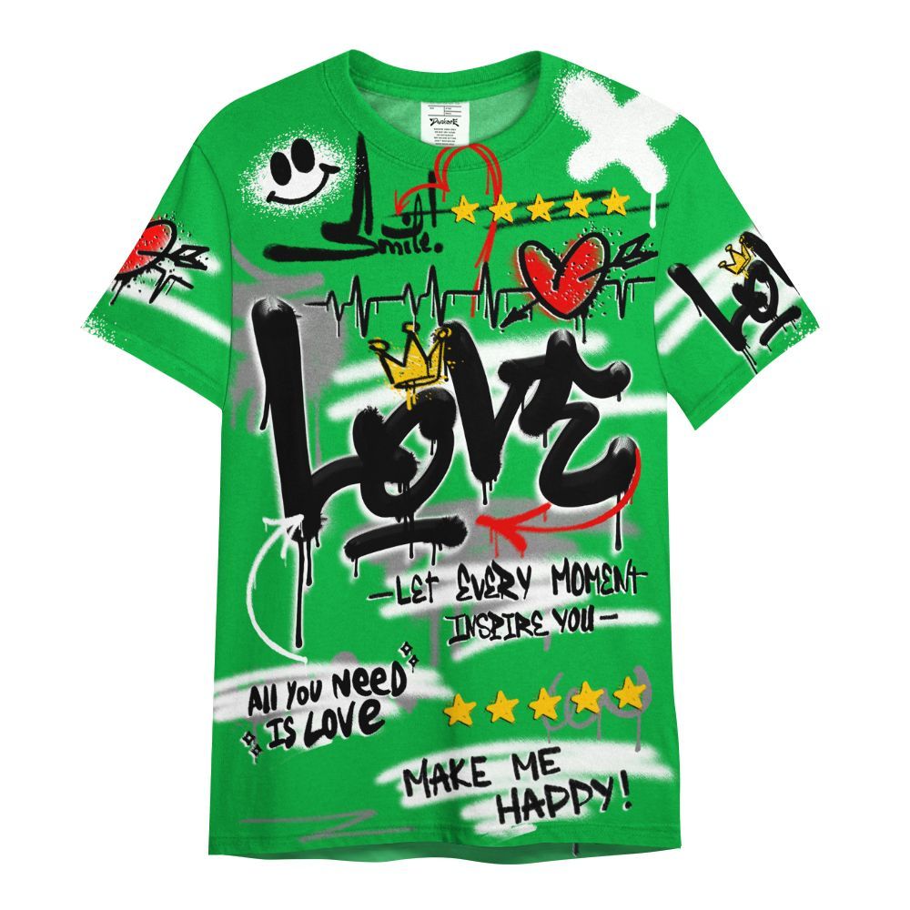 Shirt To Match Lucky Green 5s - Happy Love Beats Graffiti Streetwear All Over Print