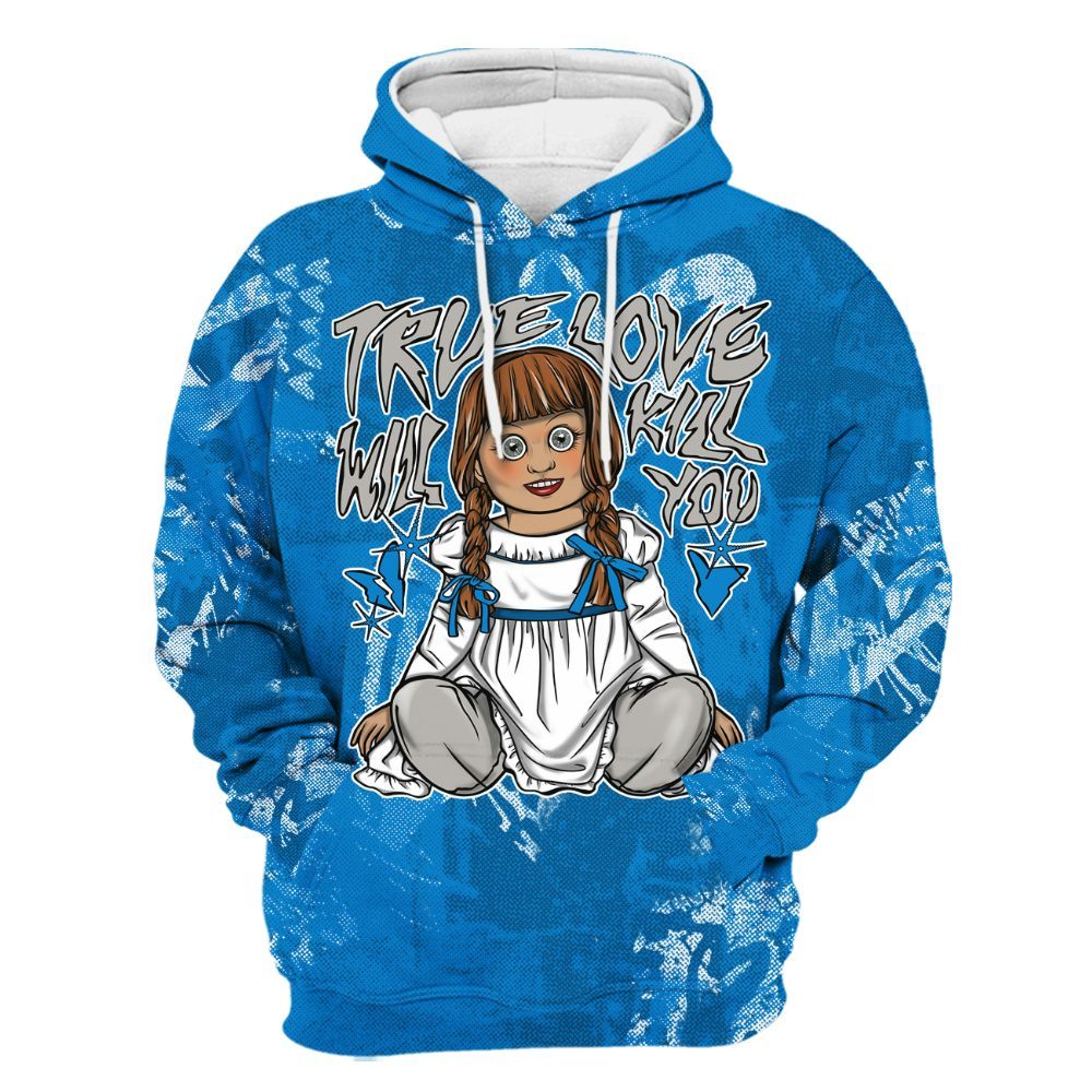 Hoodie To Match Military Blue 4s - Genuine Loves Bear Heart Grunge All Over Print
