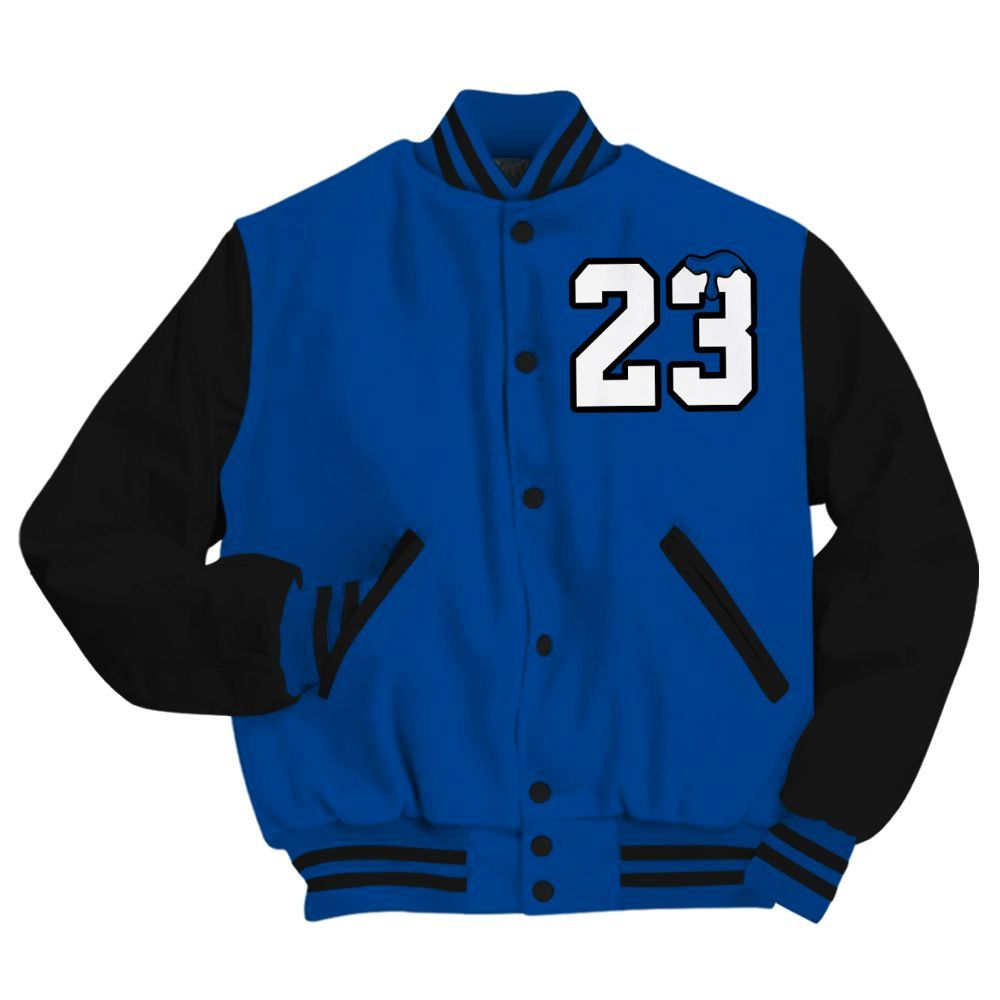 Varsity Jacket To Match Low 85 Royal 1s Shirt - Custom Name Number 23 Drip All Over Print