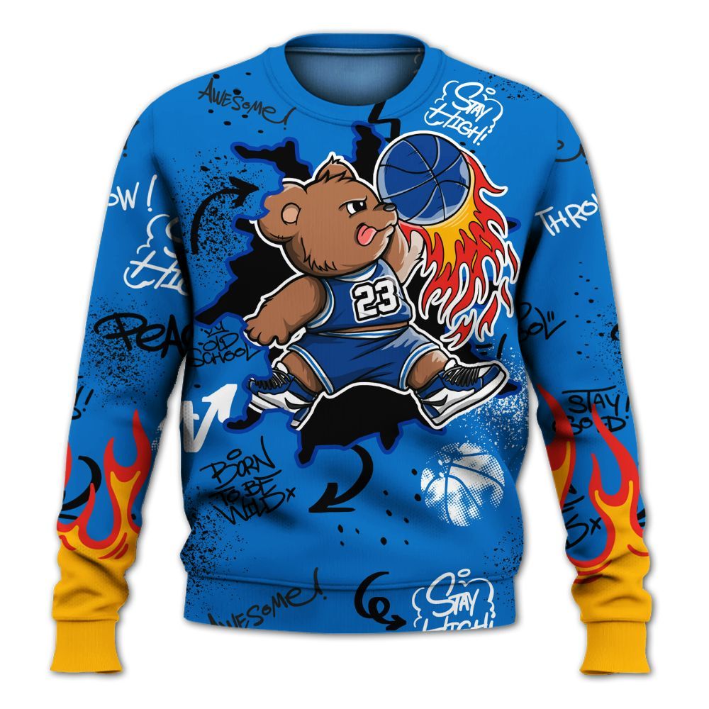 Sweatshirt To Match Blueberry 12s - Number 23 Basketball Bear Custom Name All Over Print