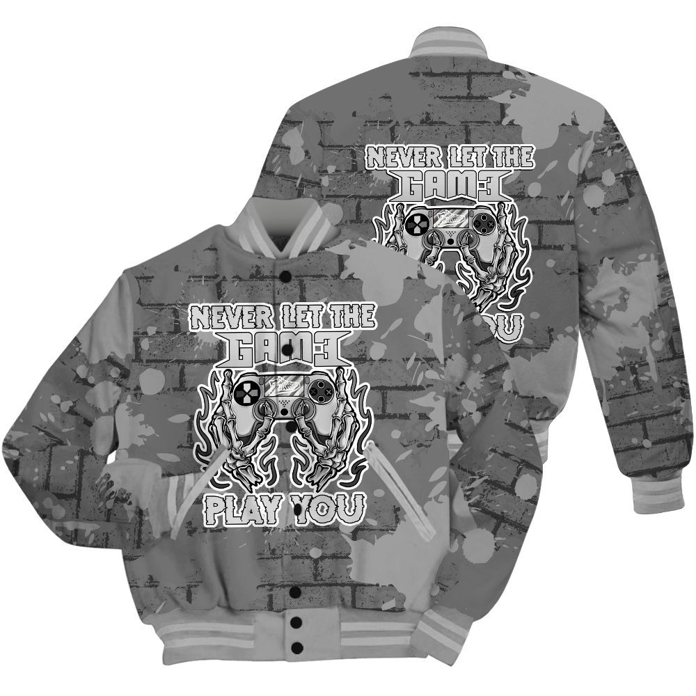 Varsity Jacket To Match Black Wolf Grey 12s Shirt - PlayGame Skull Brick All Over Print