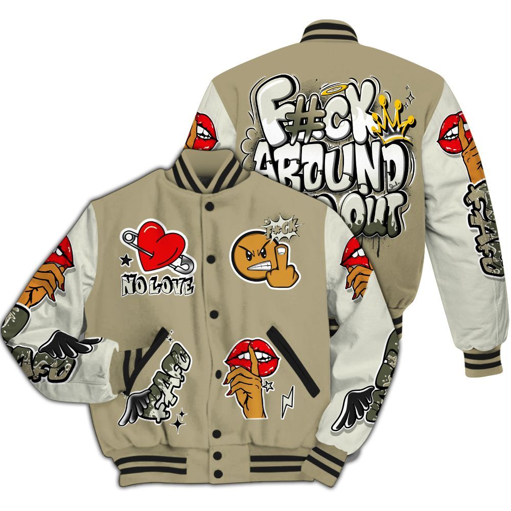 Varsity Jacket To Match Low OG Medium Olive 1s - FK Around Find Out All Over Print