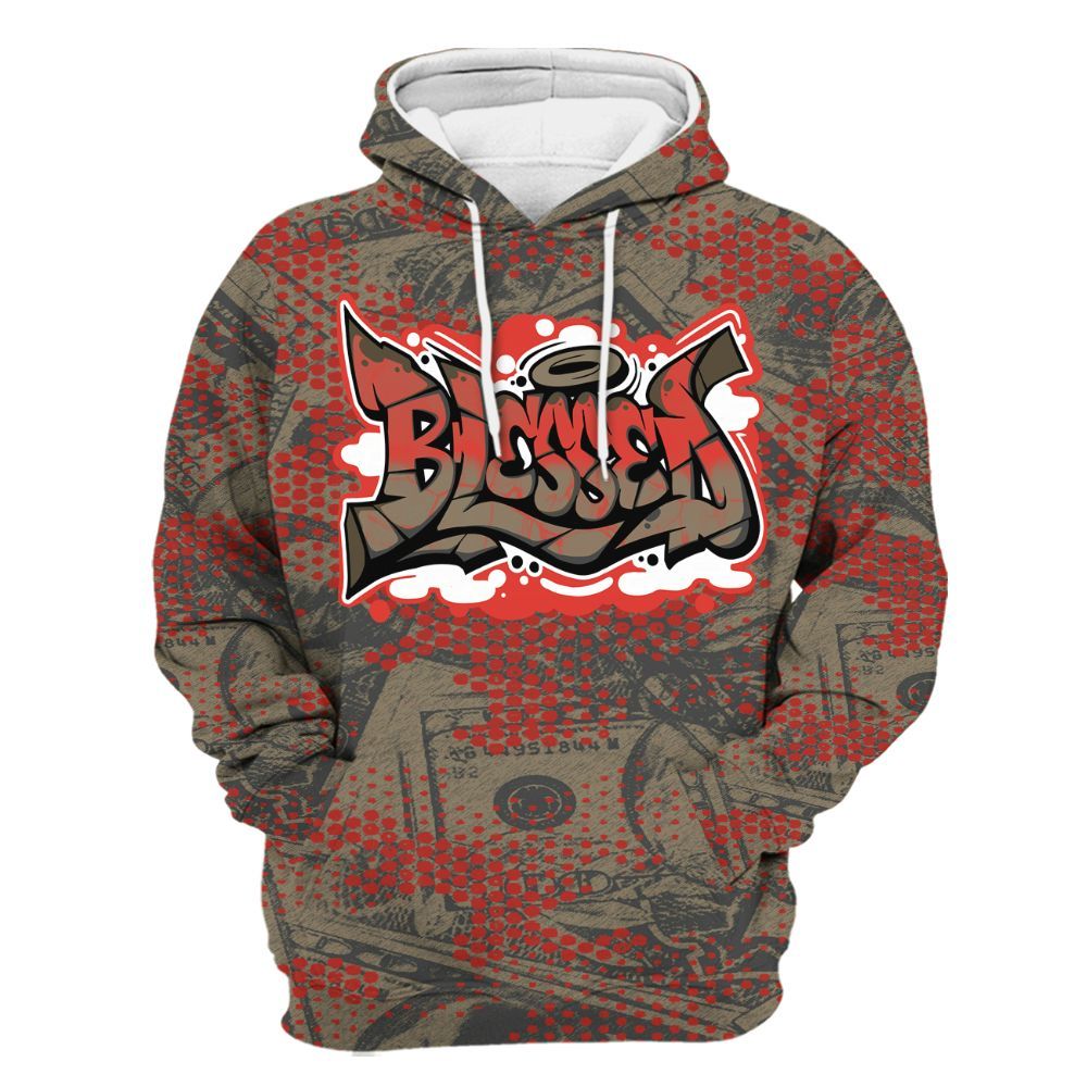 Hoodie To Match Olive 9s - Blessing Graphic Banknotes All Over Print