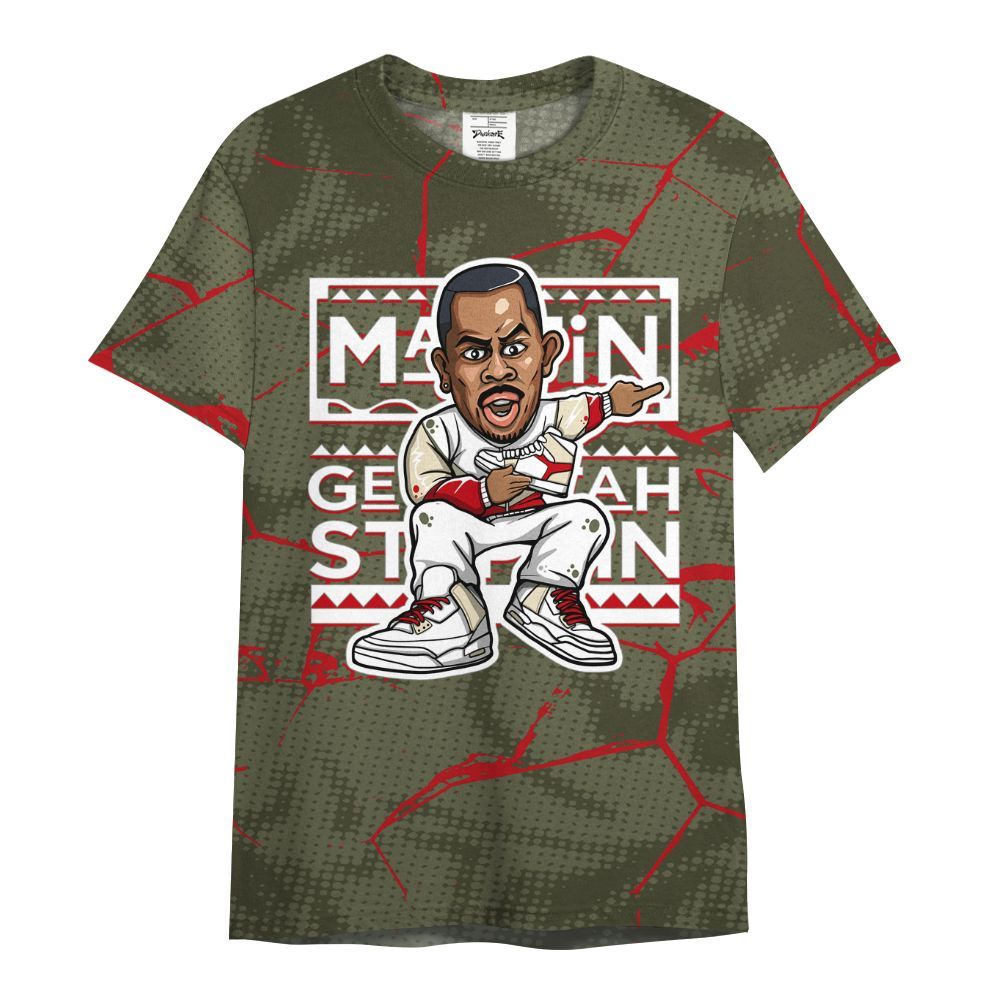 Shirt To Match Travis Scott Low OG Medium Olive 1s - Get Tag Sneakers Steppin' Graphic Crack All Over Print