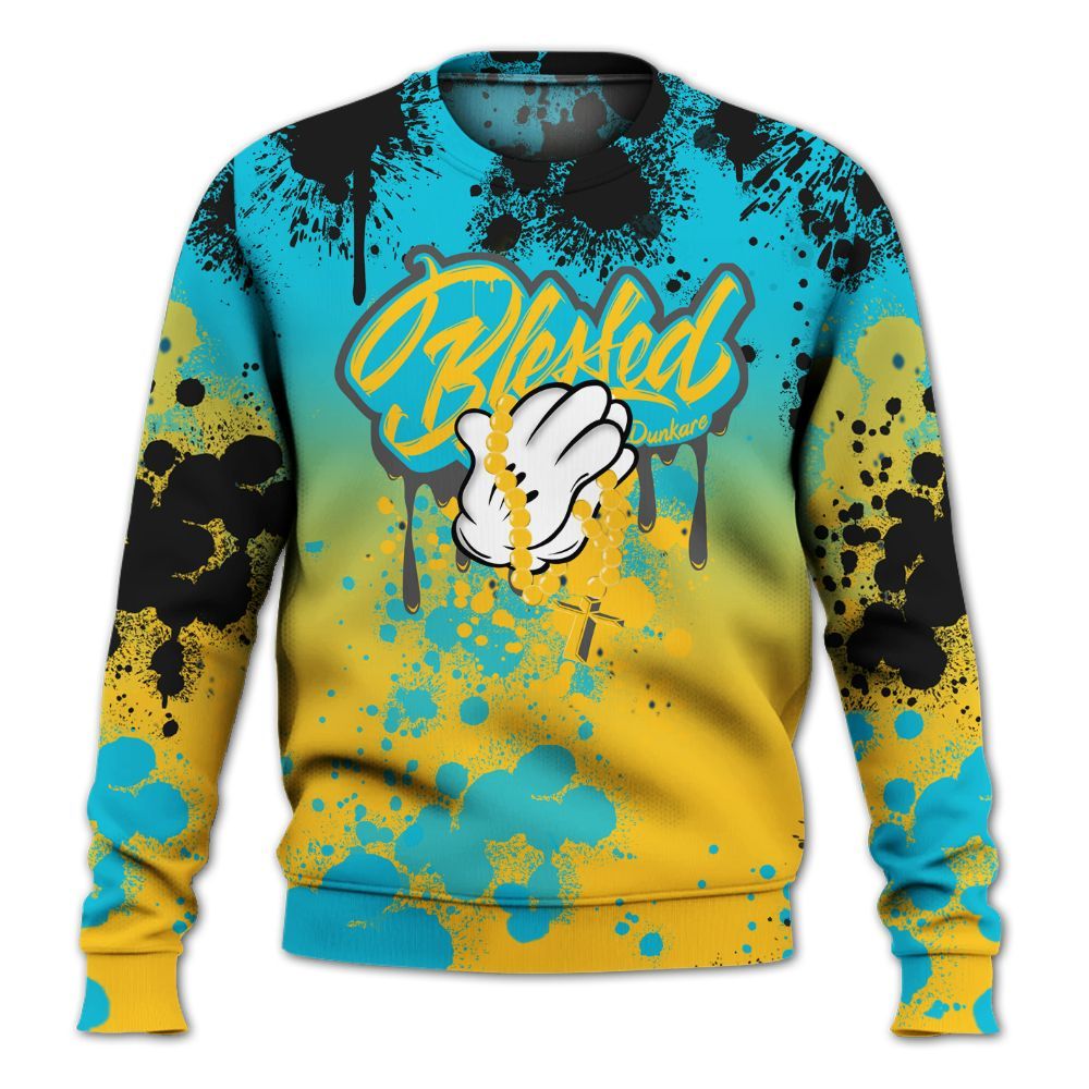 Sweatshirt To Match Retro Aqua 5s - God Blessed Ink Drip All Over Print