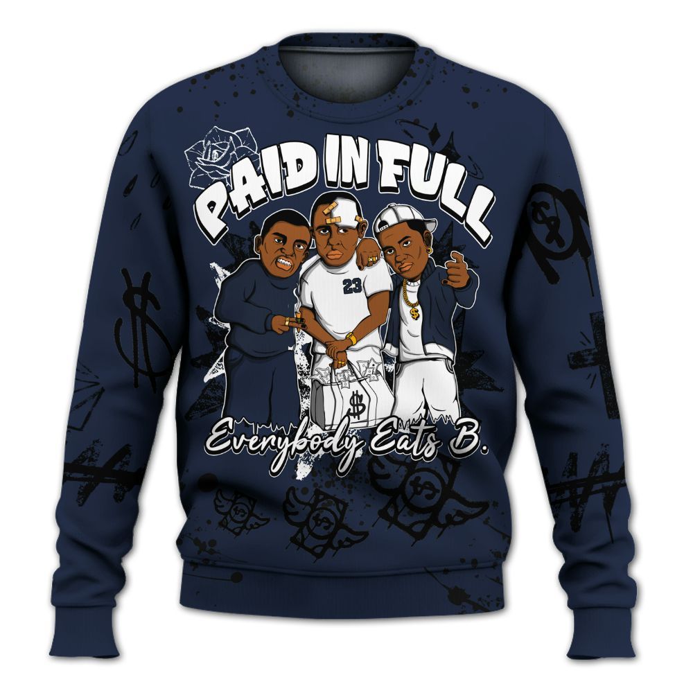 Sweatshirt To Match Dunk Low White Midnight Navy - Everybody Paid In Full Crayon All Over Print