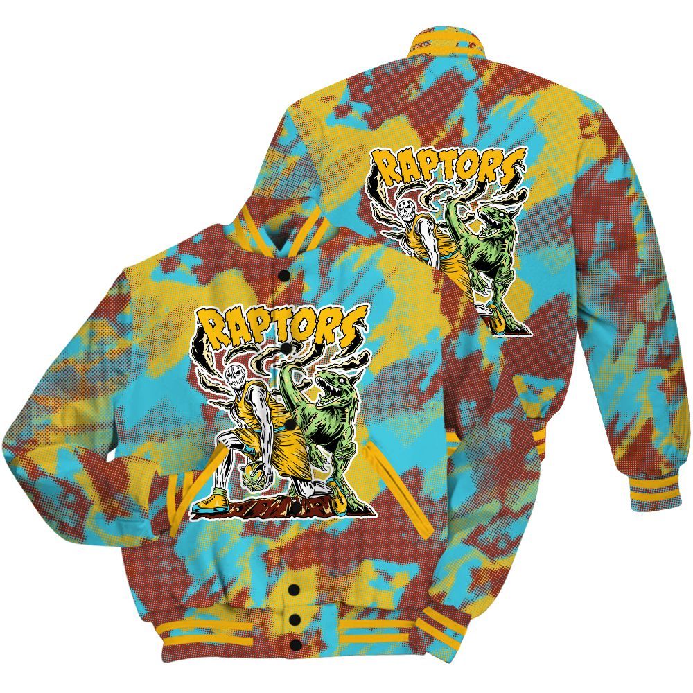 Varsity Jacket To Match SB Dunk Di'Orr Greenwood Shirt - Raptors Skeleton Abstract Halftone All Over Print