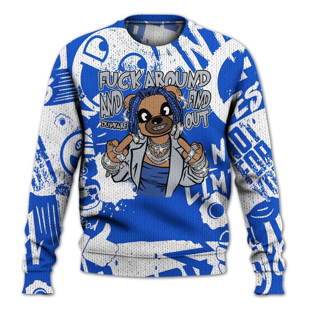 Knitted Sweater To Match Air Foamposite One Royal - F#ck Around Bear Bear Monogram Graffiti
