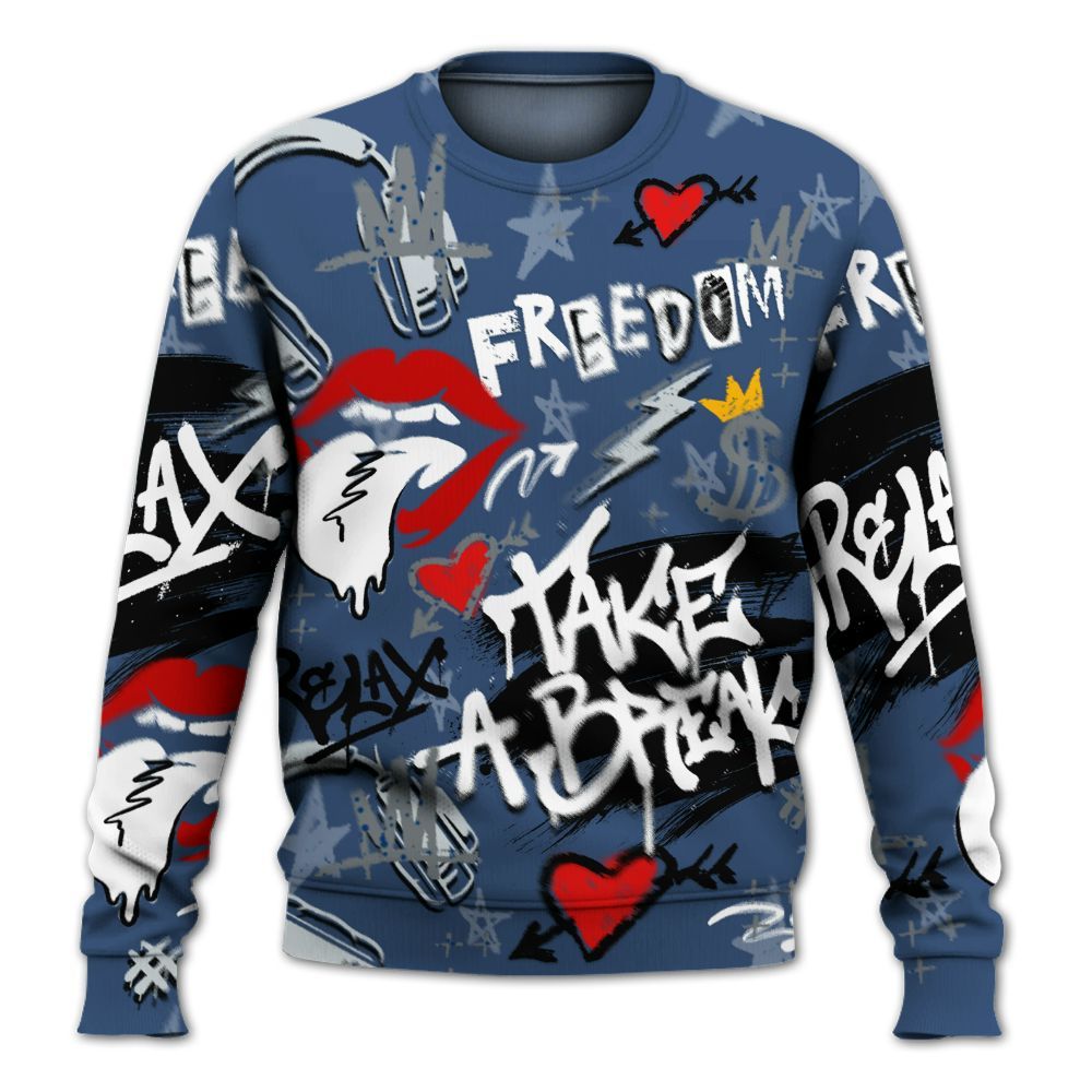 Sweatshirt To Match Midnight Navy 4s - Take Break Freedom Graffiti Streetwear All Over Print