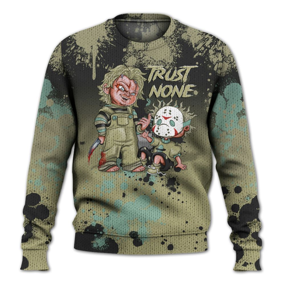 Knitted Sweater To Match Dunk Low Suede Olive Aura - Trust No One Scary