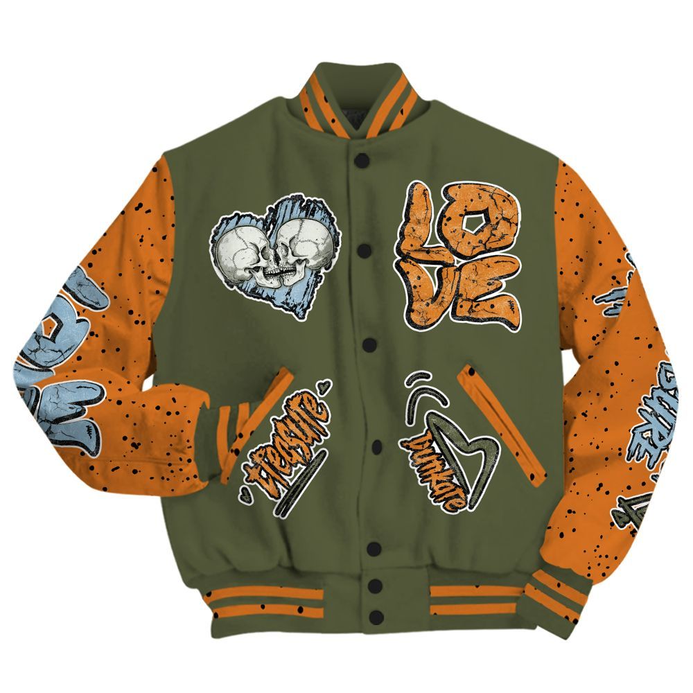 Varsity Jacket To Match Olive 5s - Skull Bear All Over Print