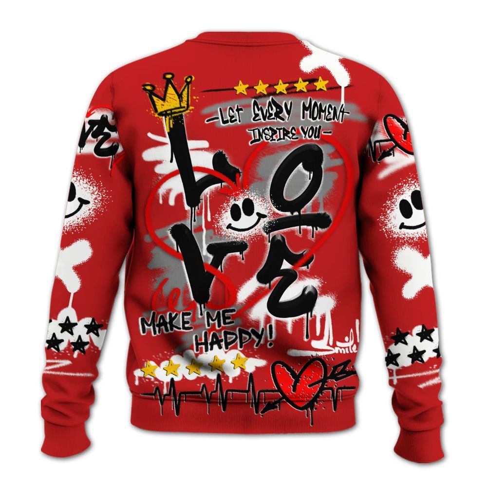 Sweatshirt To Match Bred Reimagined 4s - Happy Love Beats Graffiti Streetwear All Over Print