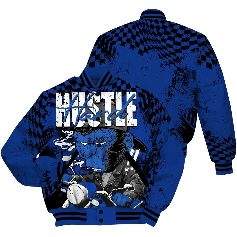 Varsity Jacket To Match Air Foamposite One Royal - Hustle Hard Monkey All Over Print