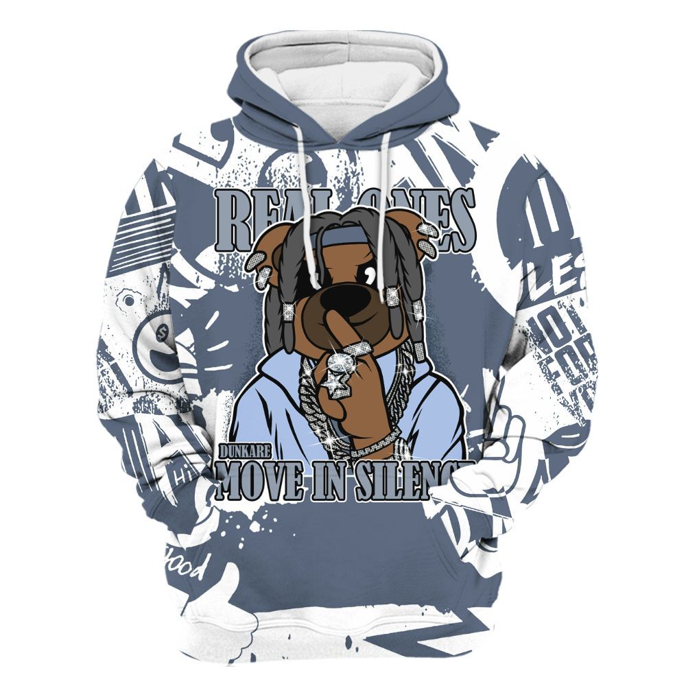 Hoodie To Match Low Diffused Blue 11s - Silent Achievers Bear Monogram Graffiti All Over Print