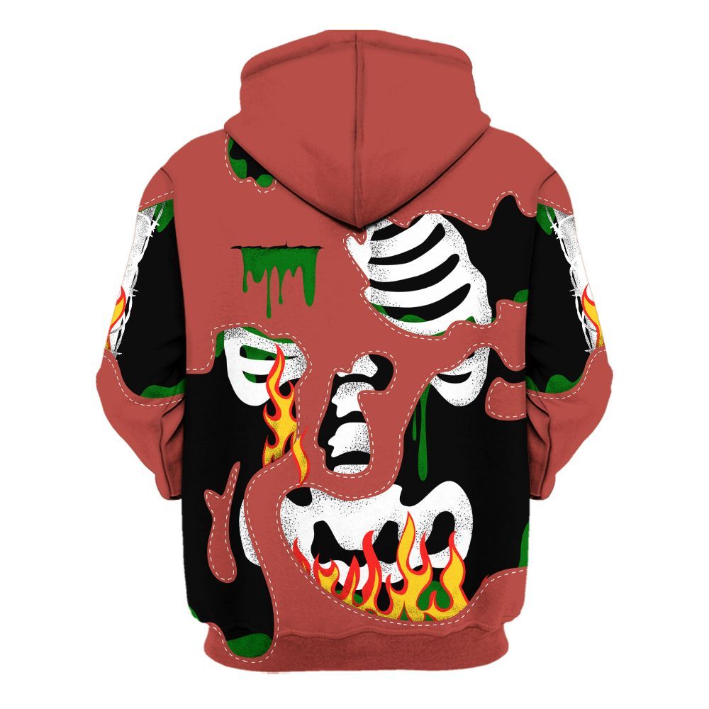 Hoodie To Match Dune Red 13s - Skeleton Smile Flame Drip All Over Print