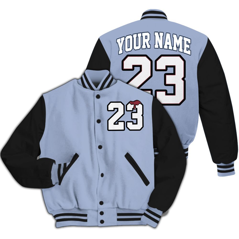 Varsity Jacket To Match Black Metallic 5s Shirt - Custom Name Number 23 Drip All Over Print