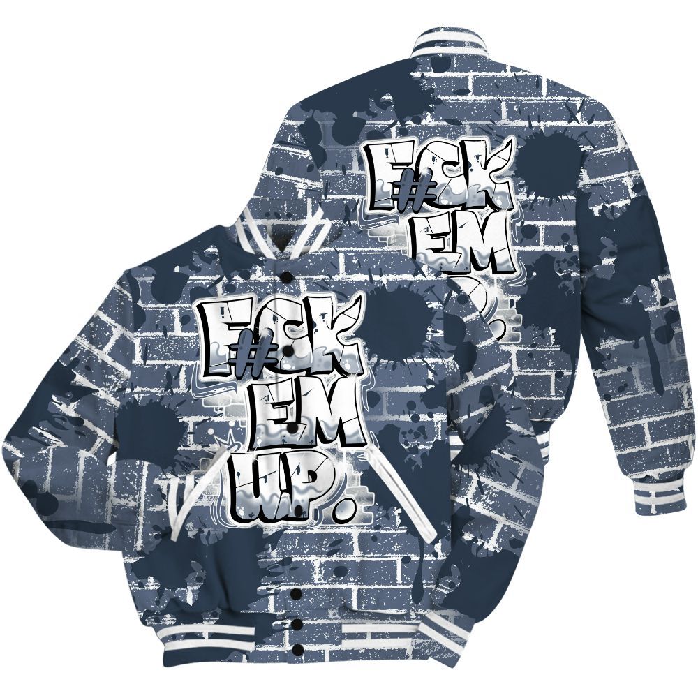 Varsity Jacket To Match Low Diffused Blue 11s Shirt - F#ck Em Graphic Brick Art All Over Print