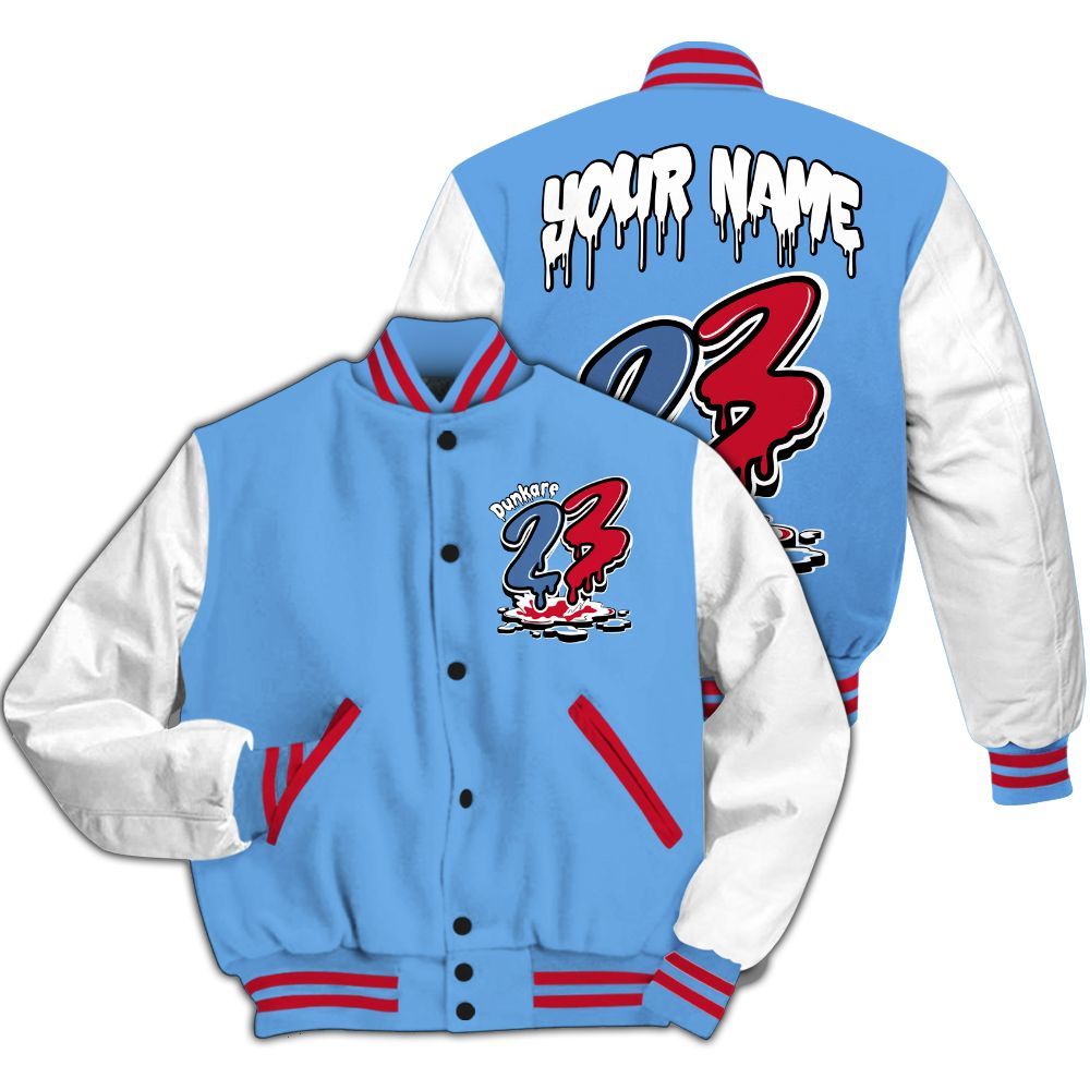 Varsity Jacket To Match University Blue 6s - Custom Name 23 Drip All Over Print