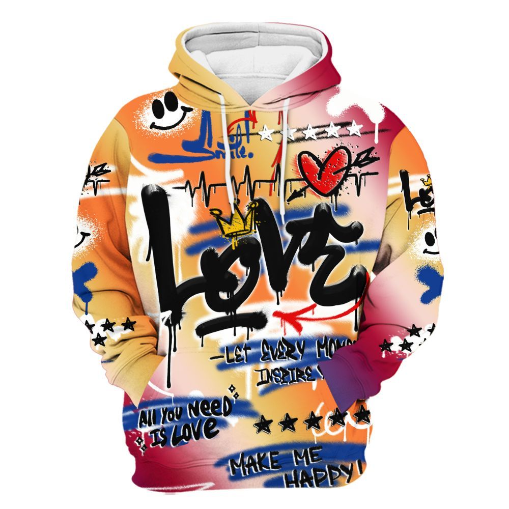 Hoodie To Match Air Griffey Max Los Angeles 1s - Happy Love Beats Graffiti Streetwear All Over Print