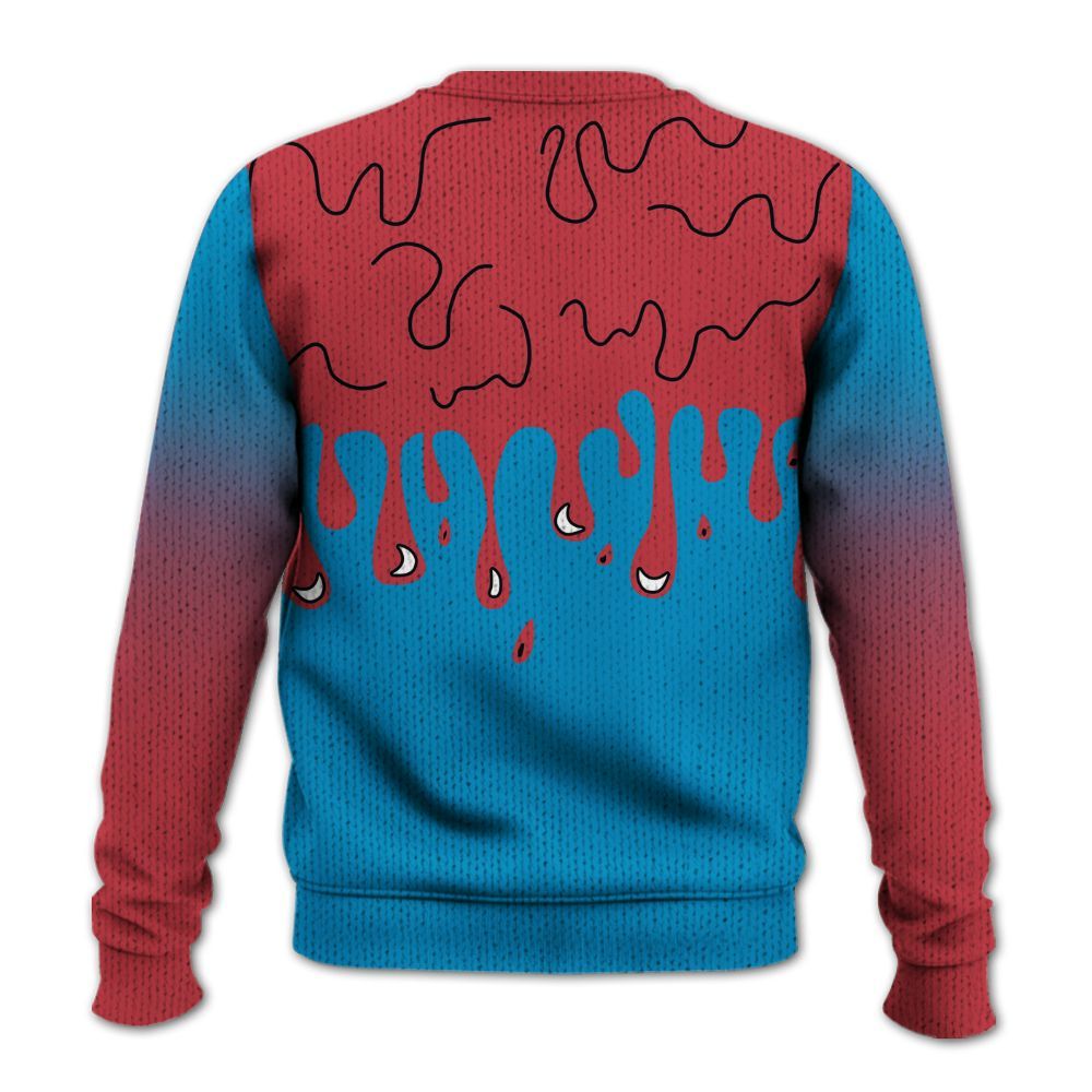 Knitted Sweater To Match High OG University Red Dark Powder Blue 1s - Snake Trust No One Drip