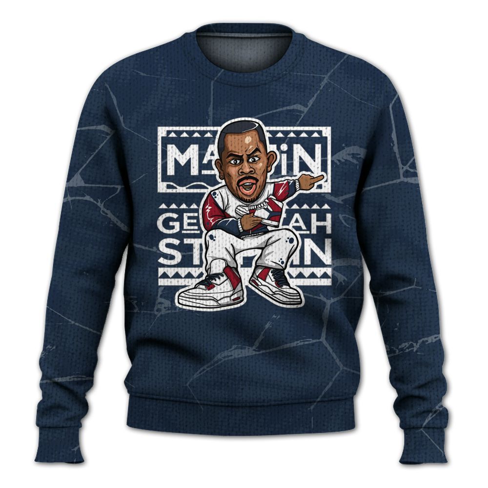Knitted Sweater To Match White Midnight Navy 6s - Get Tag Sneakers Steppin' Graphic Crack