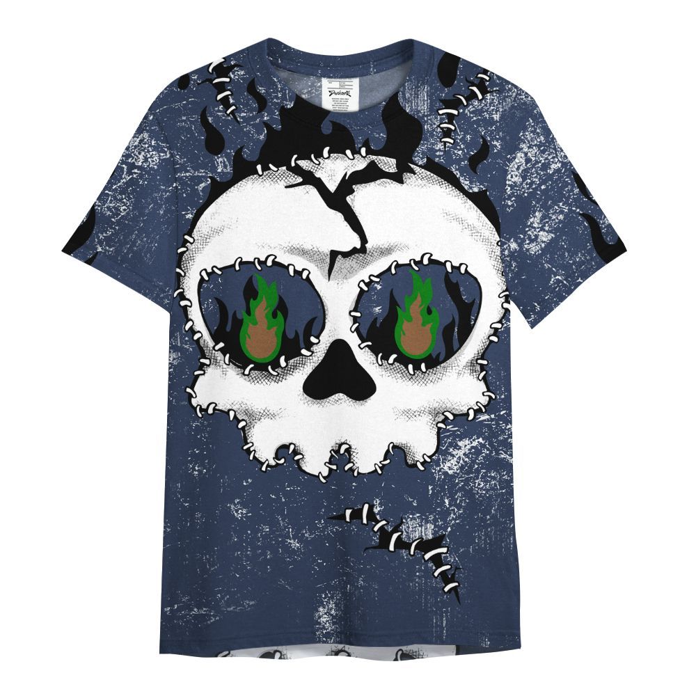 Shirt To Match Midnight Navy 13s - Cracked Skull Stitches All Over Print