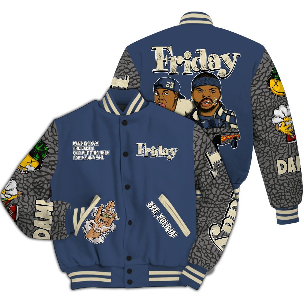Varsity Jacket To Match Diffused Blue 3s Shirt, Friday Sneaker Stress Style All Over Print