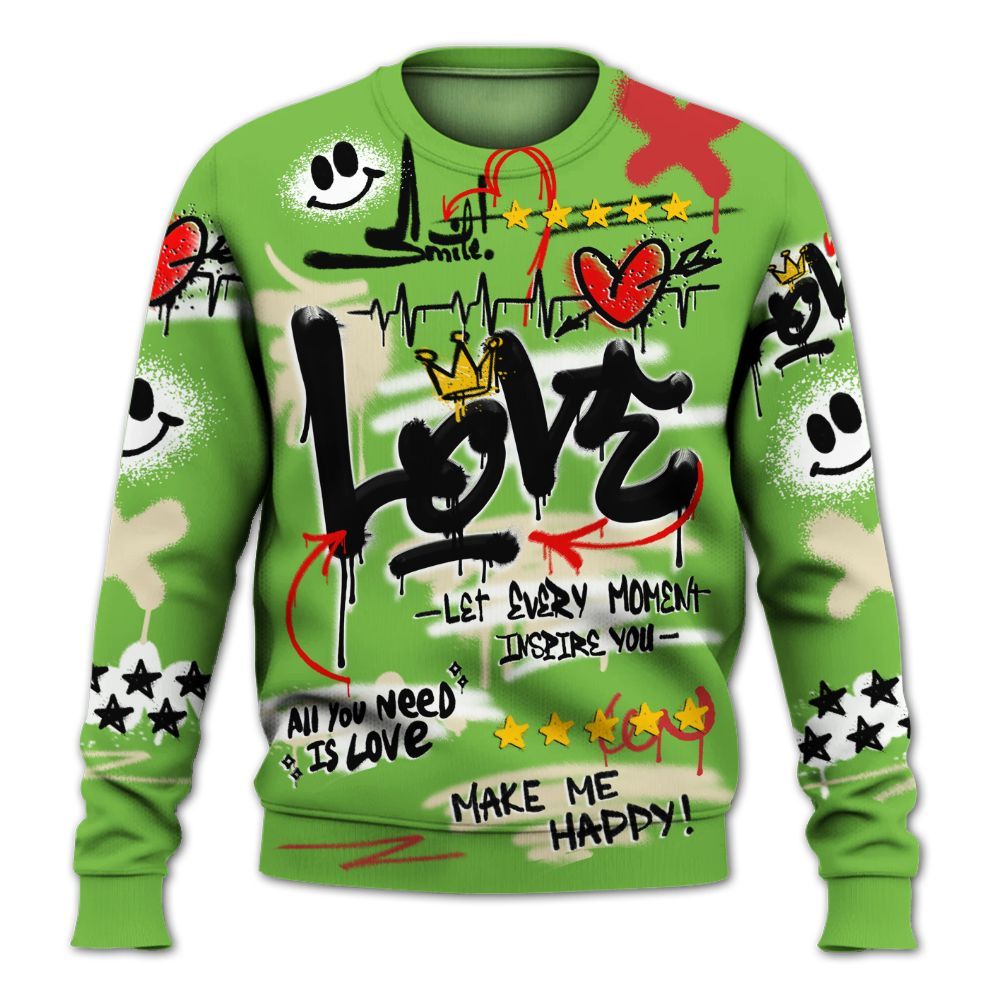 Sweatshirt To Match Air Max Waffle SP Action Green - Happy Love Beats Graffiti Streetwear All Over Print