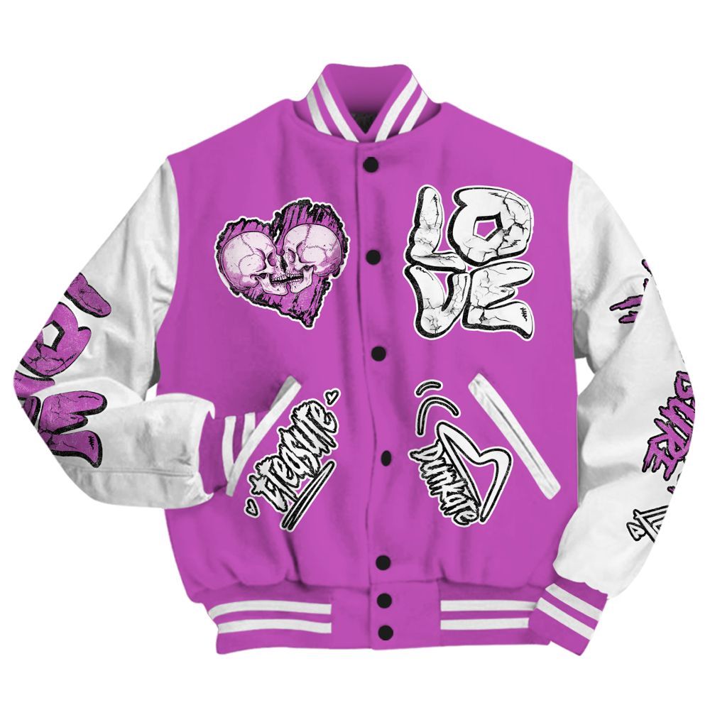 Varsity Jacket To Match Hyper Violet 4s - Skull Bear All Over Print