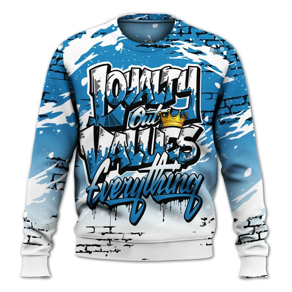 Sweatshirt To Match Retro University Blue 9s - Values Of Loyalty Drip All Over Print