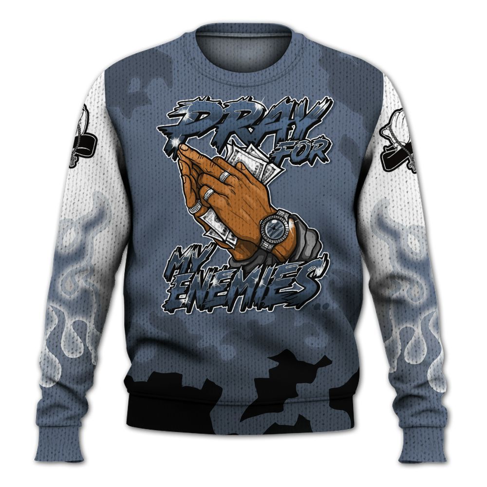 Knitted Sweater To Match Low Diffused Blue 11s - Prayed For Enemies Graphic Blessing