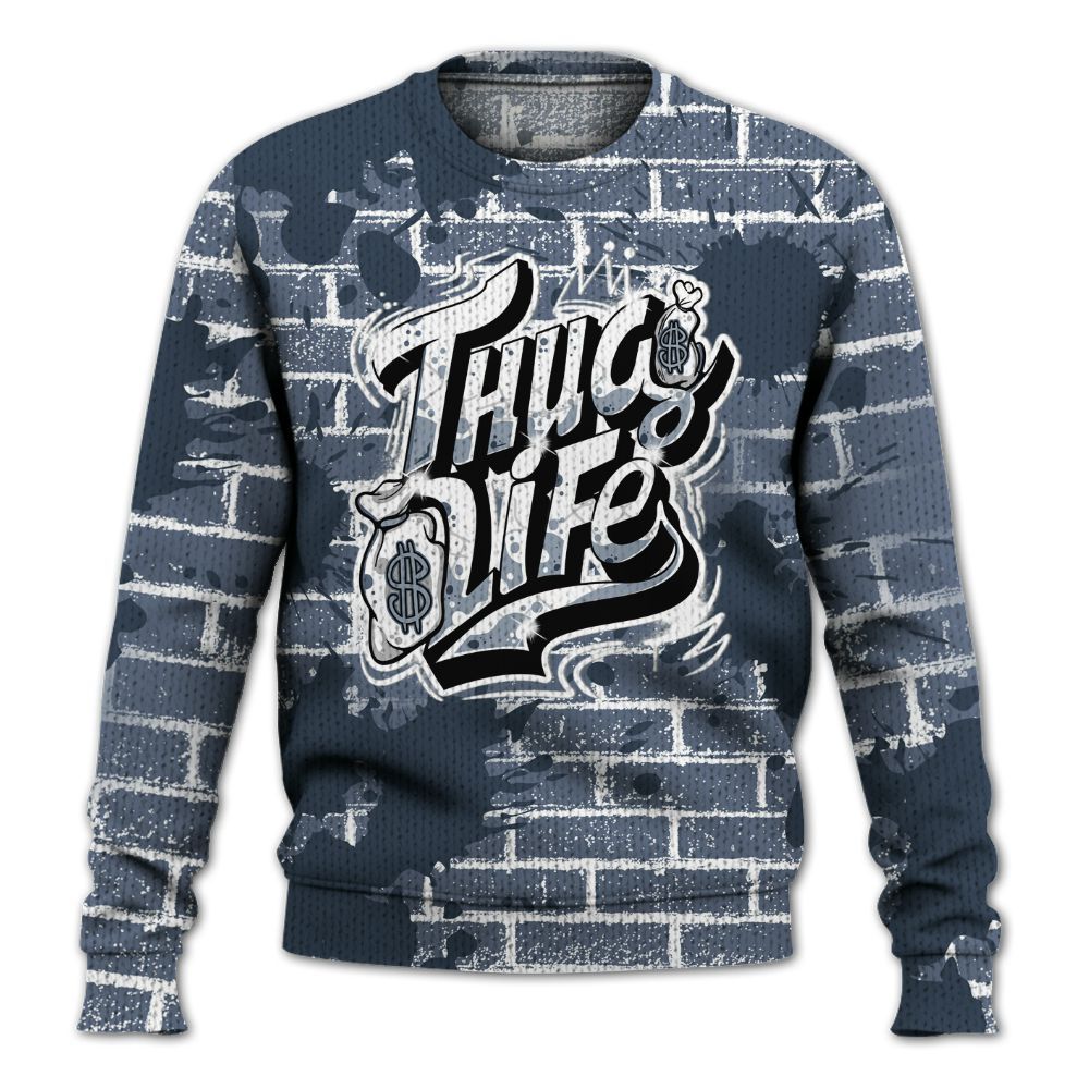 Knitted Sweater To Match Low Diffused Blue 11s - Free Thug Living Graphic Brick Art