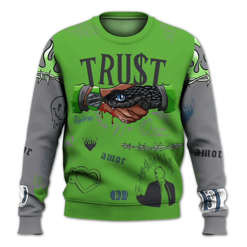 Sweatshirt To Match Retro Green Bean 5s - Snake Trust No One All Over Print