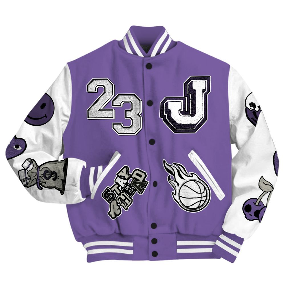 Varsity Jacket To Match Dunk Low Black Raspberry - Hustles Money Number 23 All Over Print