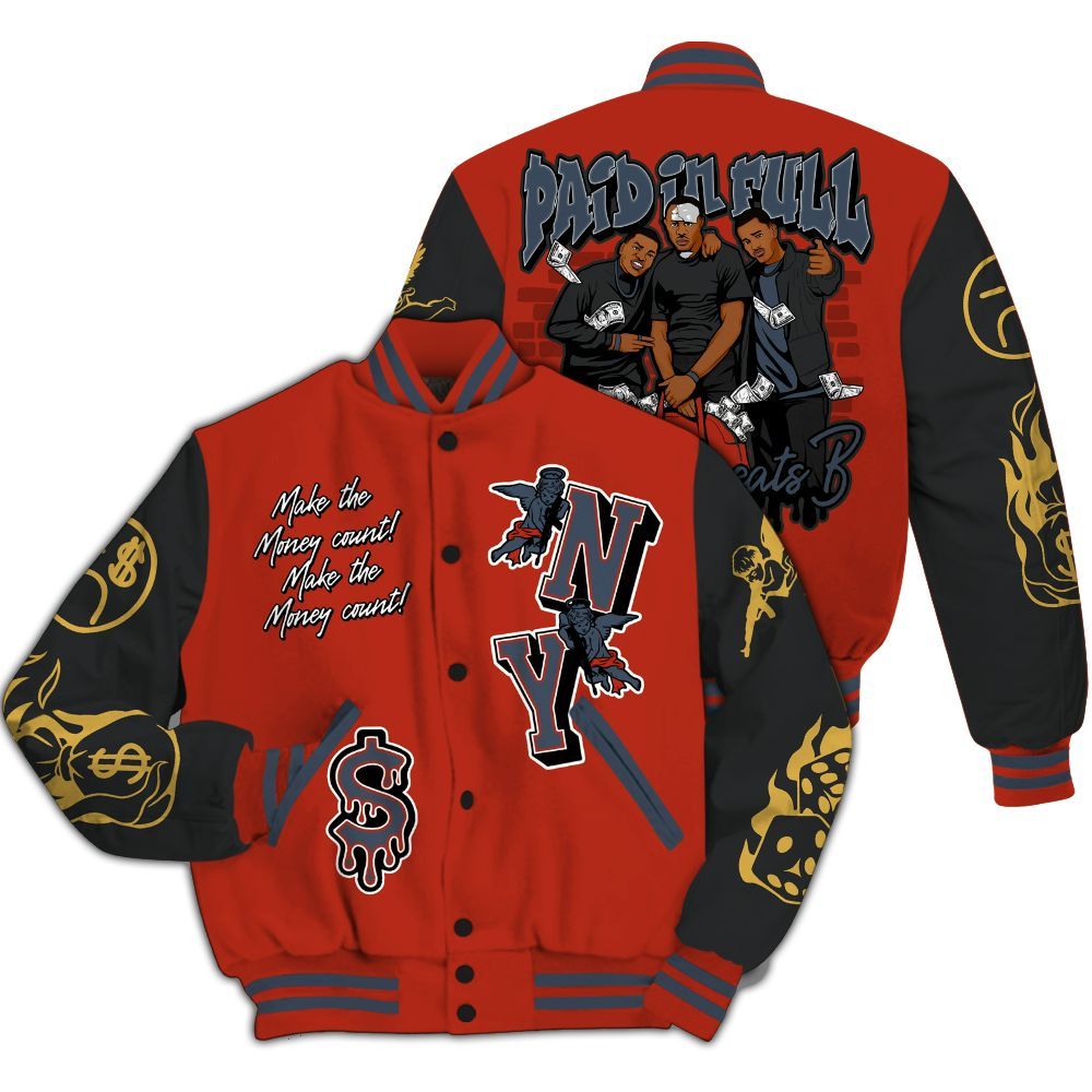 Varsity Jacket To Match Low Lucky Cat 1s - Paid In Full Money Graphic Varsity Jacket All Over Print