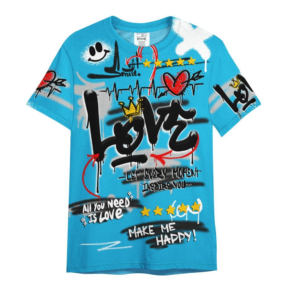 Shirt To Match Black University Blue 2026 14s - Happy Love Beats Graffiti Streetwear All Over Print